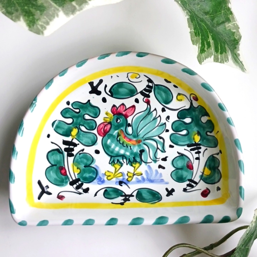 Orvieto green rooster half bowl 🎁
